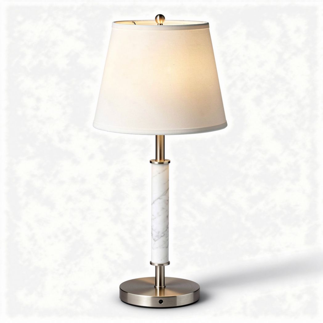 Tafellamp van marmer en metaal met witte kap hoogte 60 cm