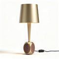 Tafellamp van goudkleurig met houtaccenten hoogte 60 cm diameter 30 cm