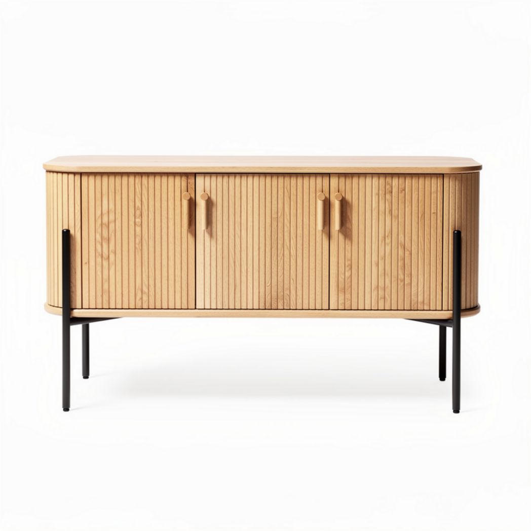 Eikenhouten dressoir met zwart metalen onderstel en ruimte voor opslag 120 x 40 x 75cm