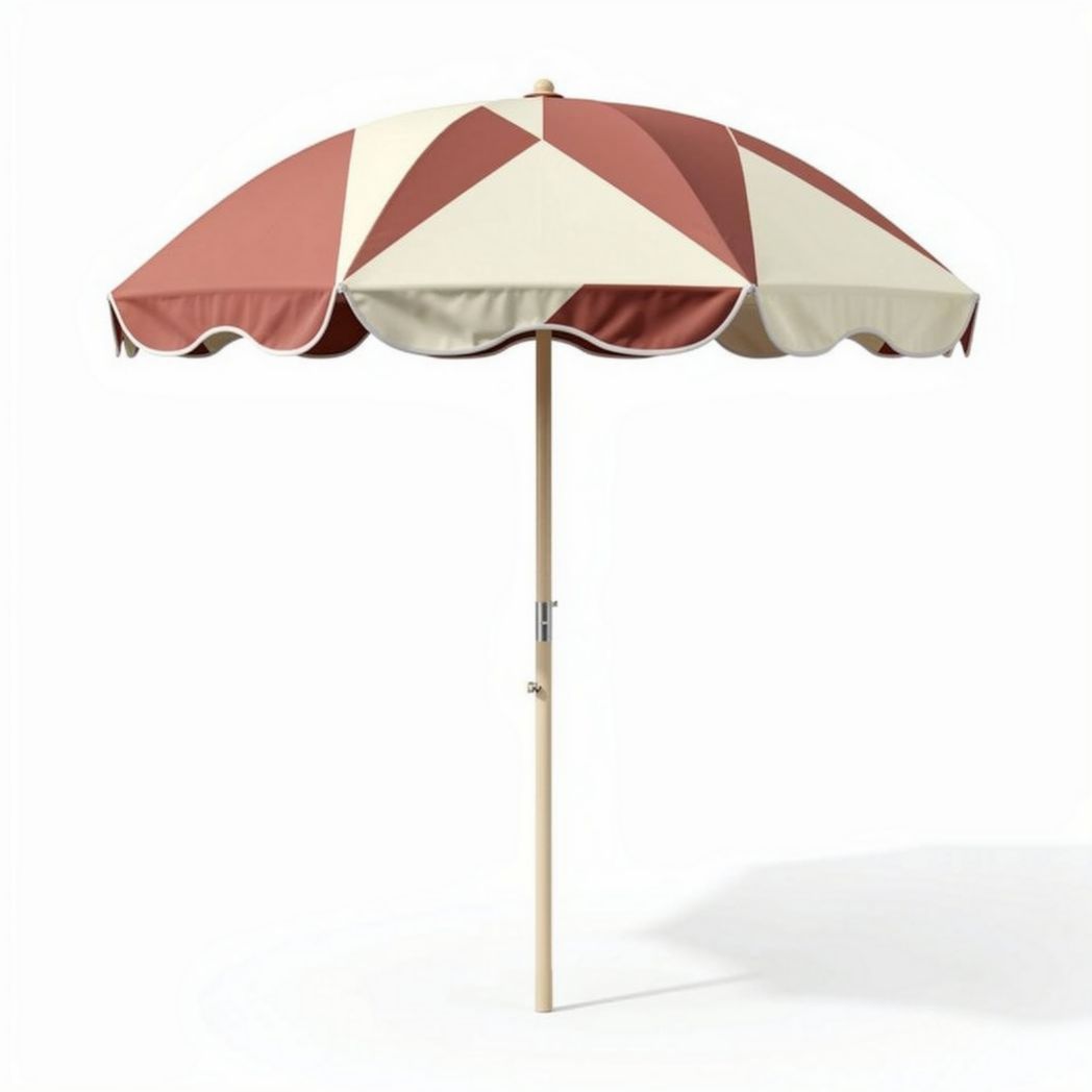 Zandkleurige parasol met geometrisch patroon en houten stok 200 x 200 x 250cm