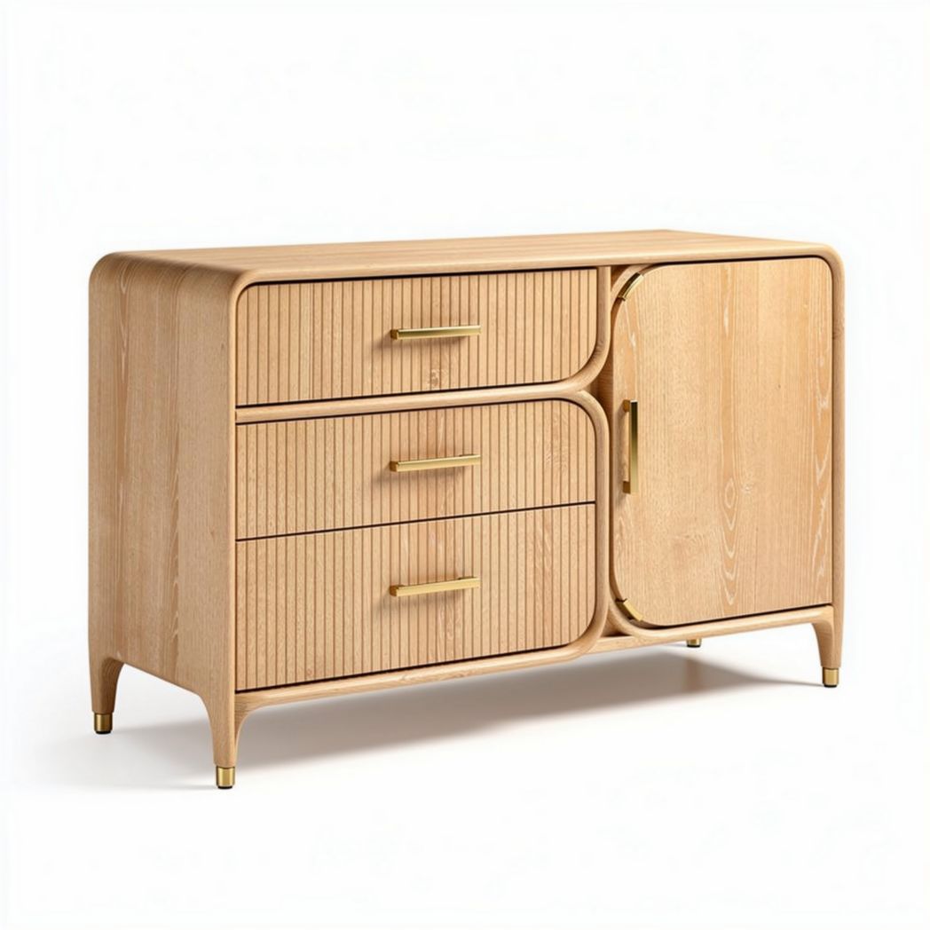 Houten dressoir met drie lades en gesloten kastdeur afmetingen 120 x 50 x 80cm