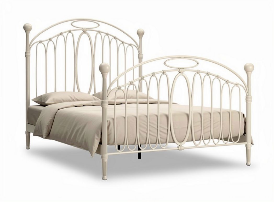 Smeedijzeren bed 190 x 140 x 100cm met beige matrassen en hoofdeinden