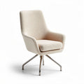 Lichte stoel met gebogen rug en metalen basis in beige stof 70 x 70 x 90cm