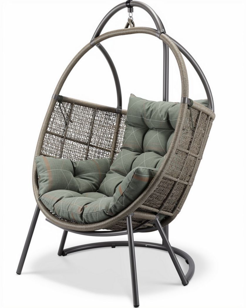 Hangstoel met kussens van geweven materiaal in groen 100 x 80 x 120cm