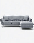 Grijze stoffen hoekbank met rugkussens en metalen poten 220 x 90 x 85cm